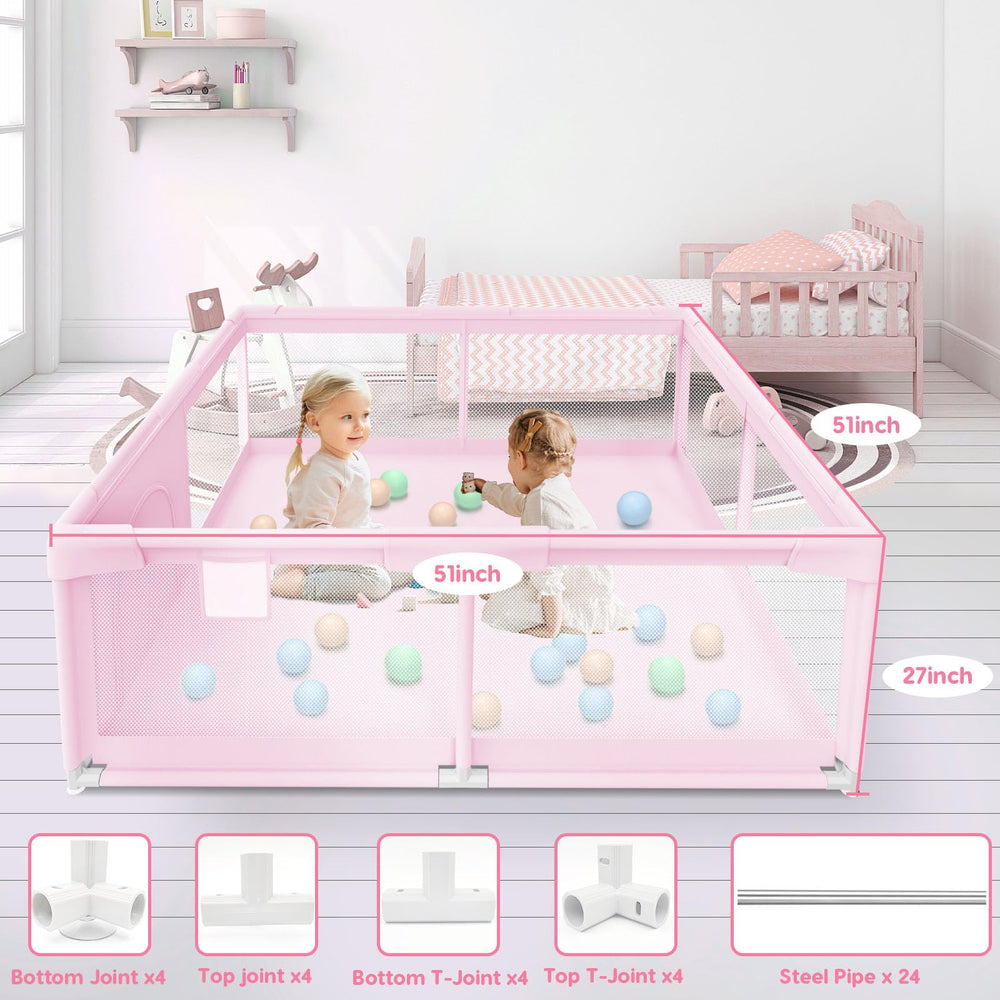 Besuhot pink playpen with kids playing inside
