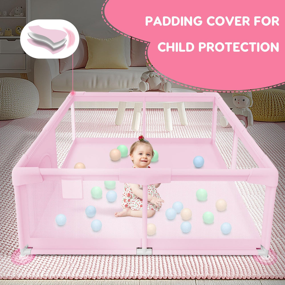 Besuhot playpen pink mesh side view for visibility