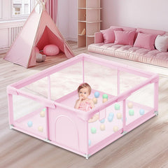 Besuhot baby playpen pink top view showing spacious safe area