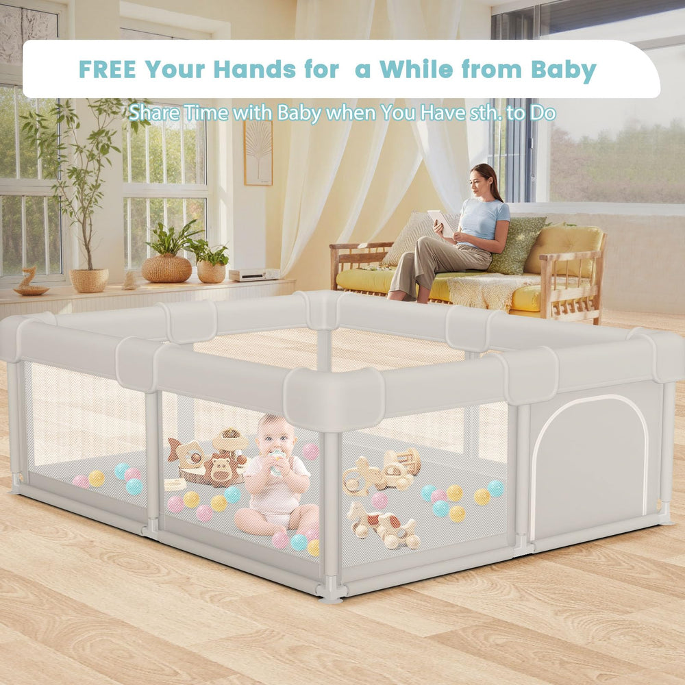 Besuhot 50x50 yard playpen offers ample space for two toddlers.
