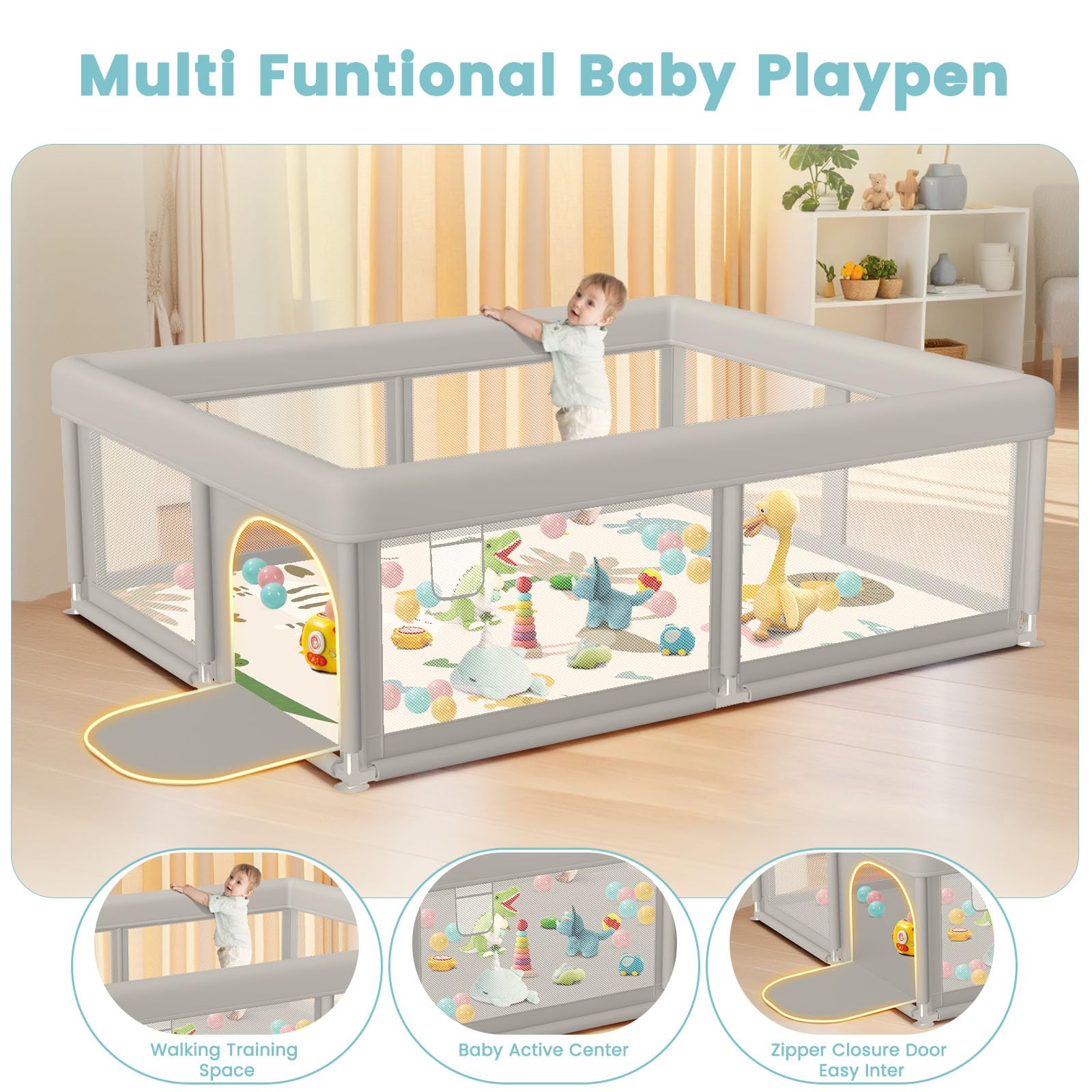 Besuhot Baby Playpen outdoor-ready design lets you move playtime outside.