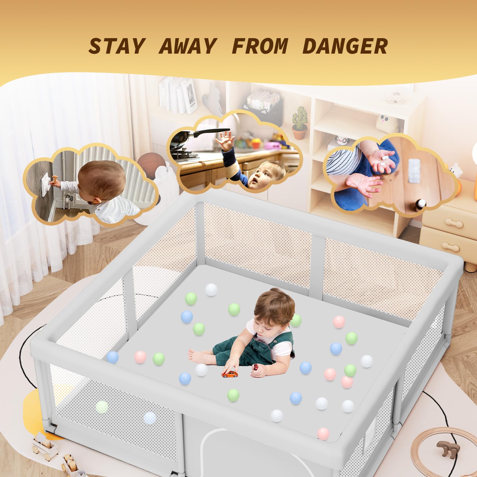 Besuhot playpen zipper door enables easy entry and exit for little explorers.