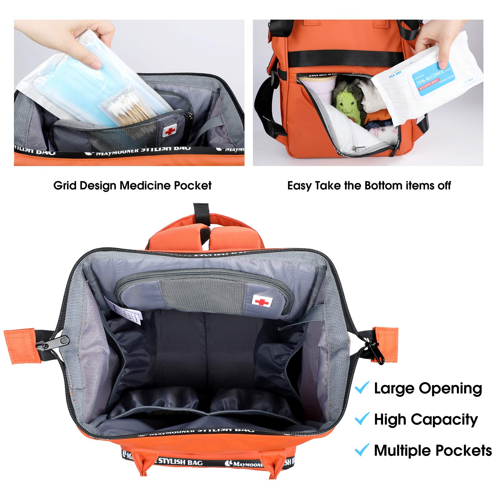 BesyPro diaper bag backpack side pocket highlighting easy organization