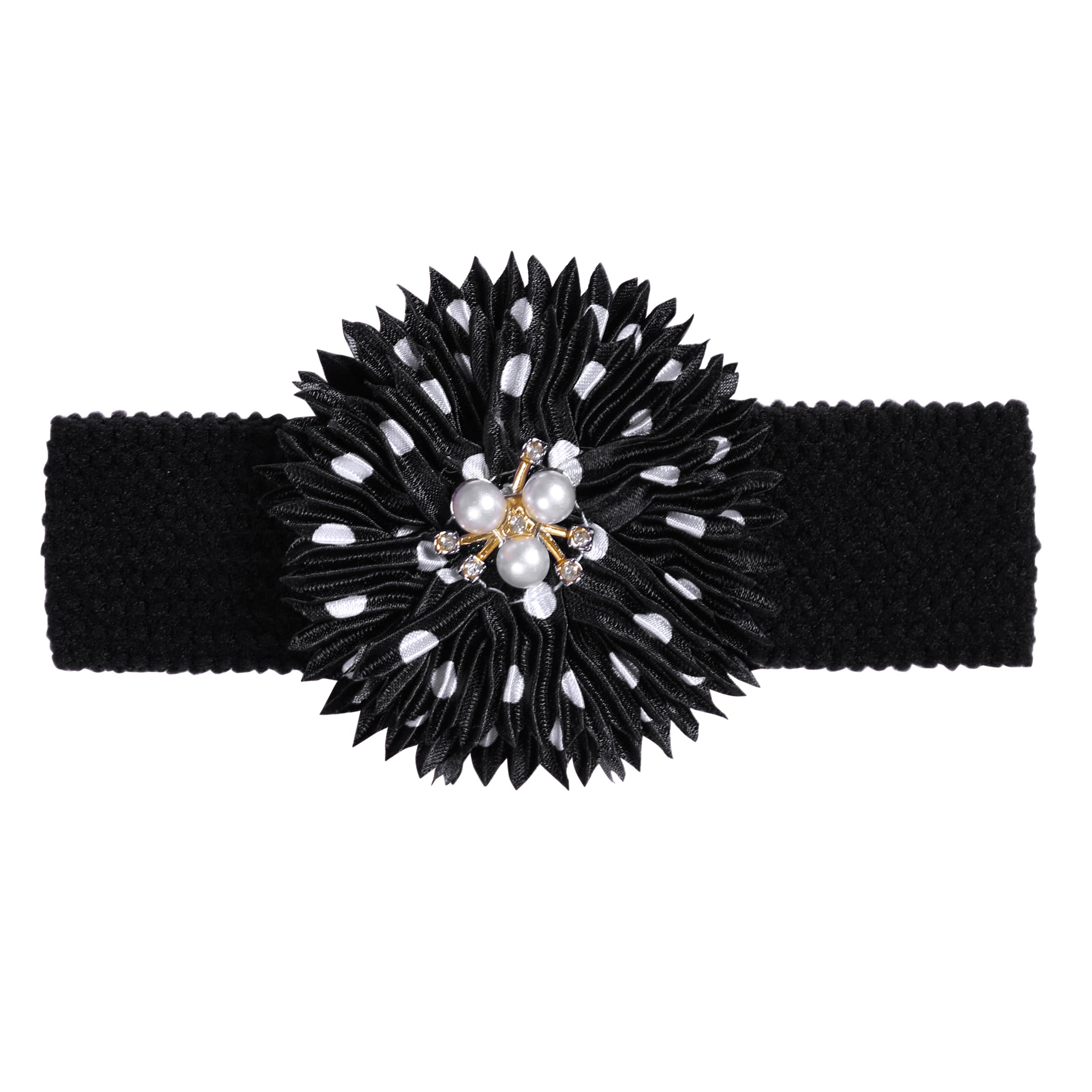 BESZANA black flower headband adds contrast and keeps style intact.