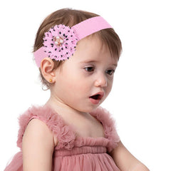 BESZANA baby headbands with champagne flowers; soft elastic for all-day comfort.