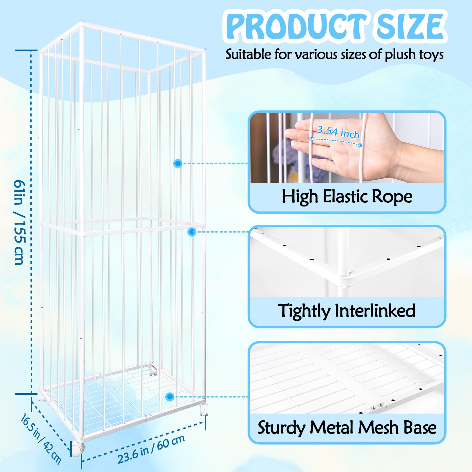 BETBEM large toy storage zoo frame offers spacious capacity for plush toys.