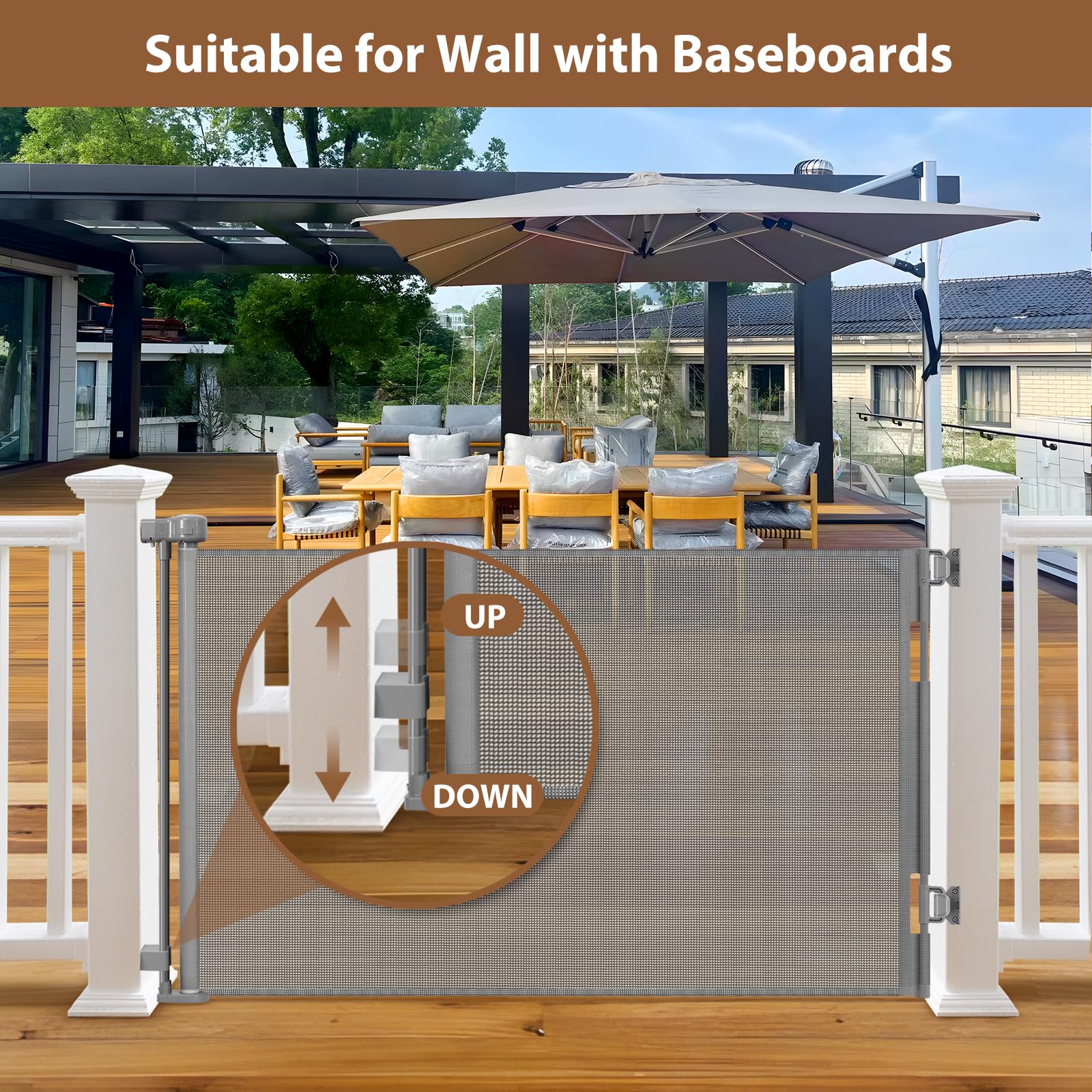 BETERTEK retractable gate rolled up for compact outdoor storage