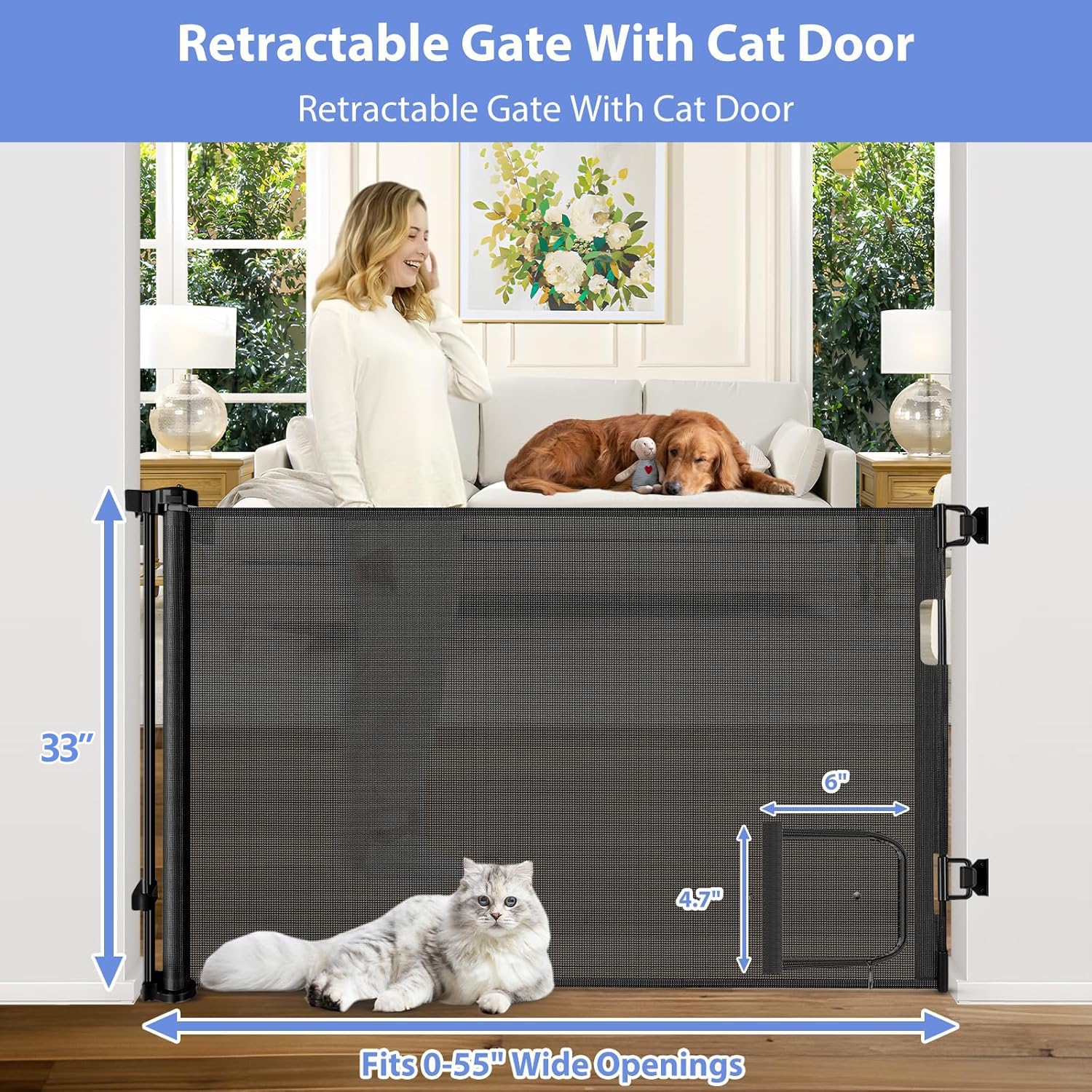 BETERTEK 33-inch tall gate fits wide openings for kids and pets.