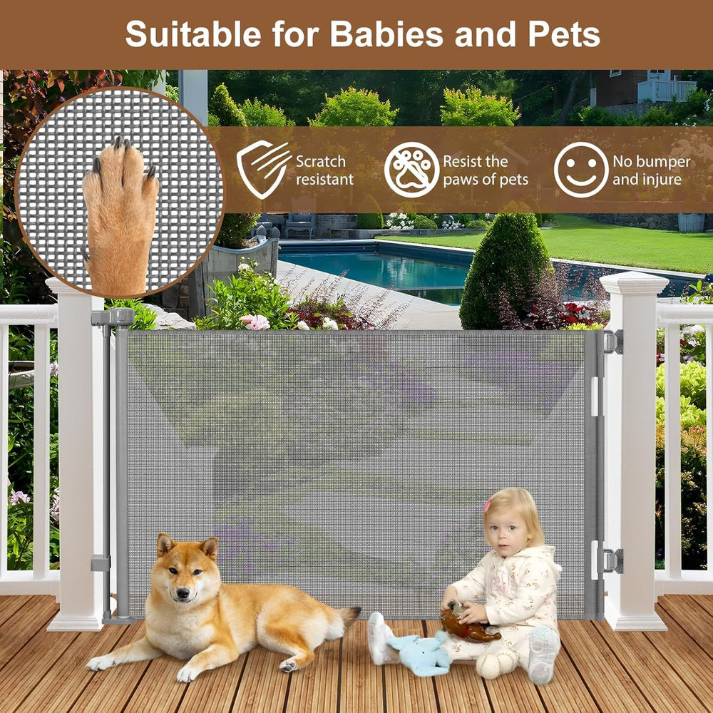 Parent demonstrates one-handed operation of the BETERTEK gate outdoors.