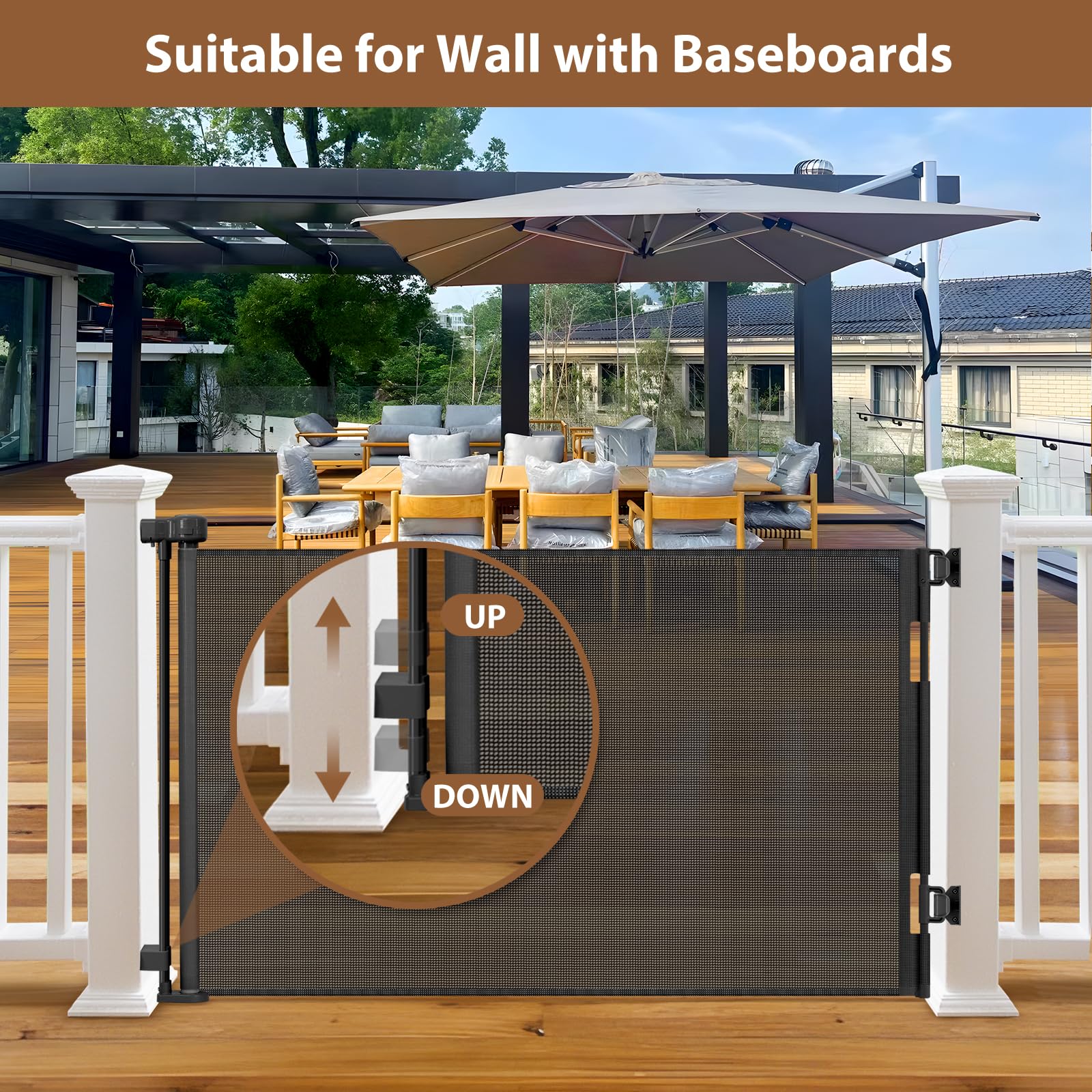 Gate configured for openings up to 55 inches on a deck.