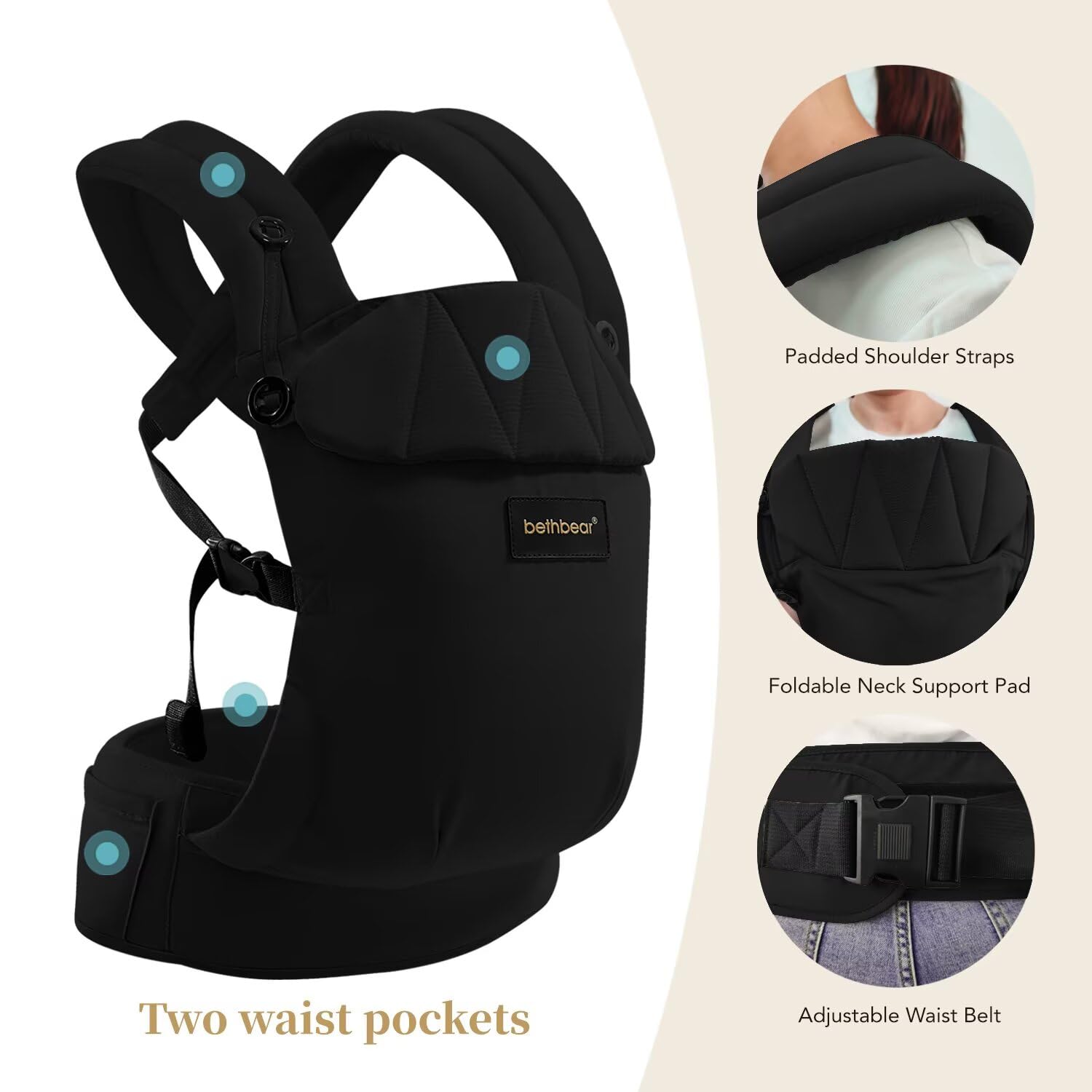 BethBear baby carrier hands-free design frees hands for mom or dad during errands.