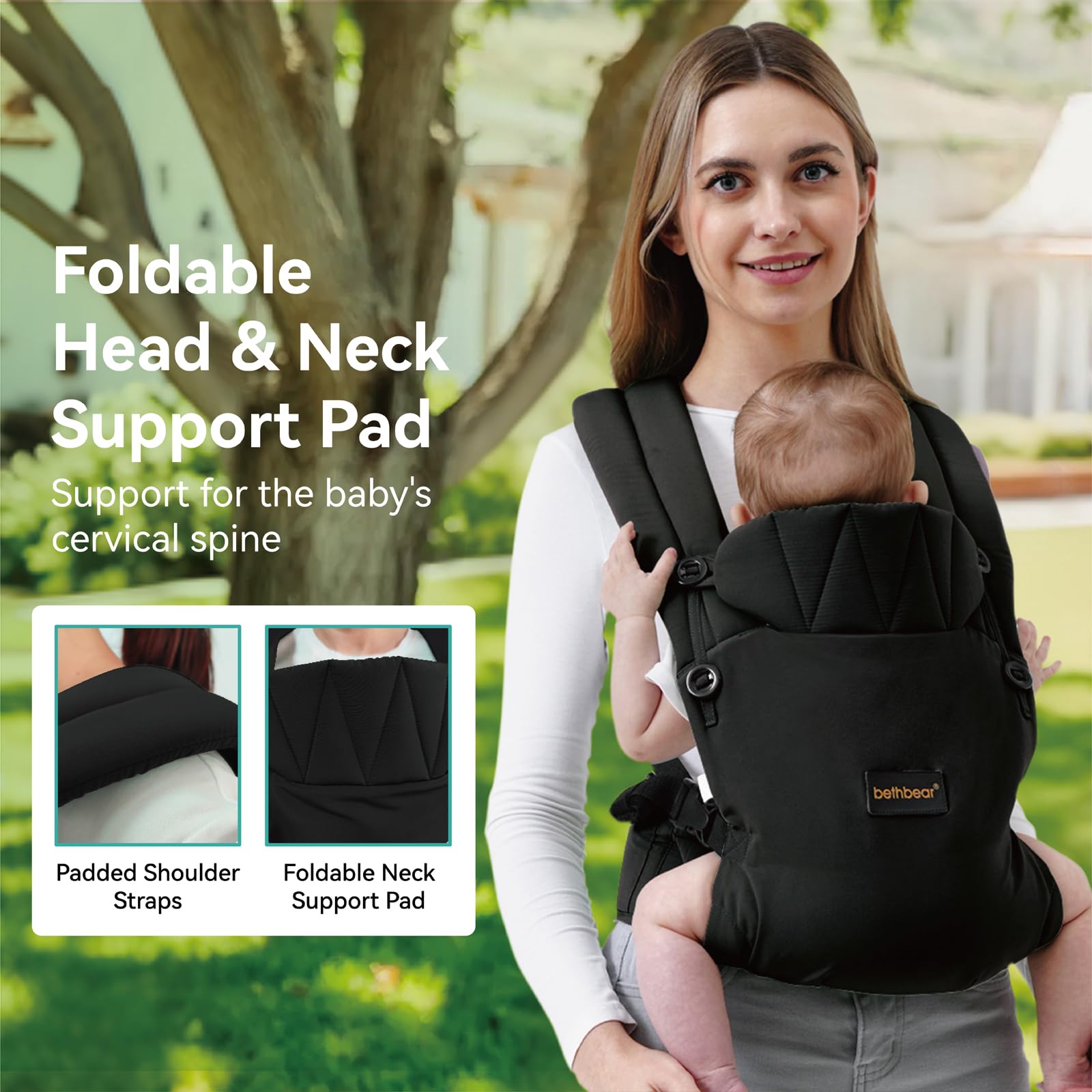 BethBear baby carrier natural-cotton-linen delivers breathable comfort in any season.