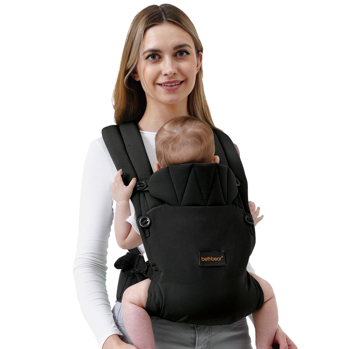BethBear baby carrier newborn-neck-support for secure head and neck alignment on the go.
