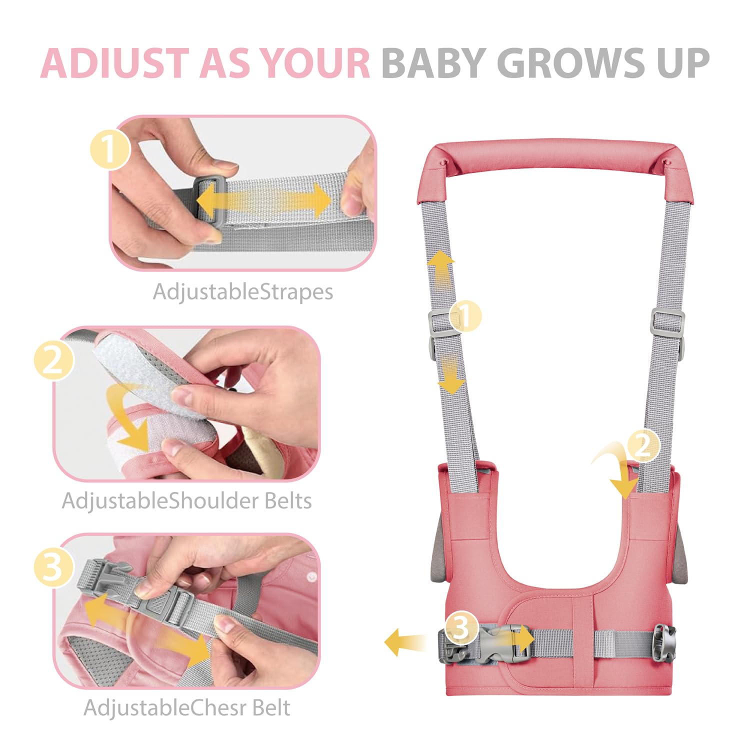 BethBear chest strap adjustment closeup highlights easy on-off design