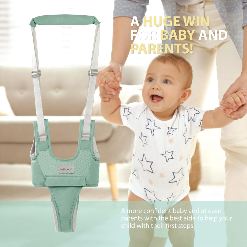 BethBear back-protection walking harness reduces parent bending during practice