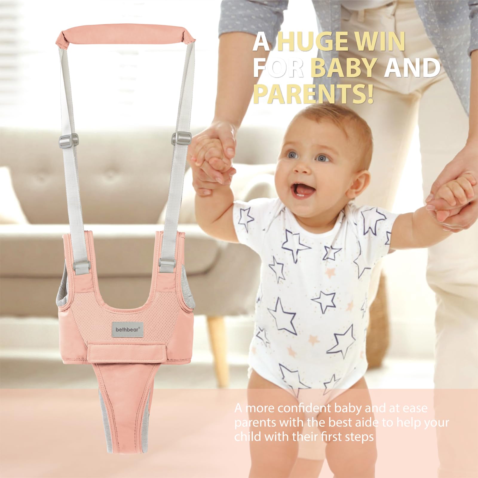 BethBear parent back support feature reduces bending during walks