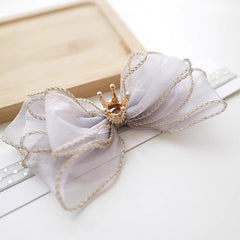 Bethynas princess crown lace bowknot headband in gray, soft and stretchy
