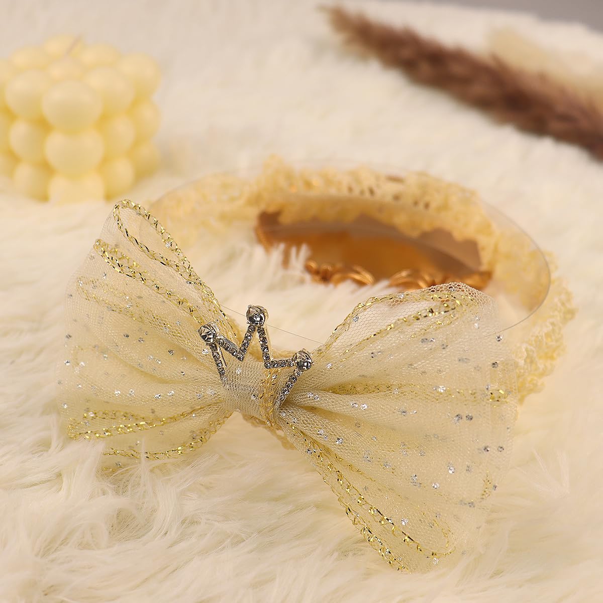 Bethynas christening headband in beige adds delicate touch to special occasions.