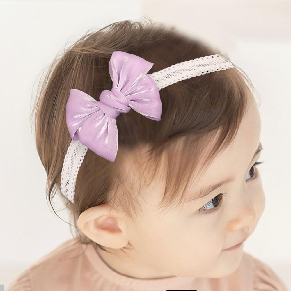 Bethynas glitter satin bowknot headband in purple adds dainty sparkle to baby outfits