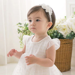 Bethynas lace floral detail headband, soft and photogenic for newborn sessions.