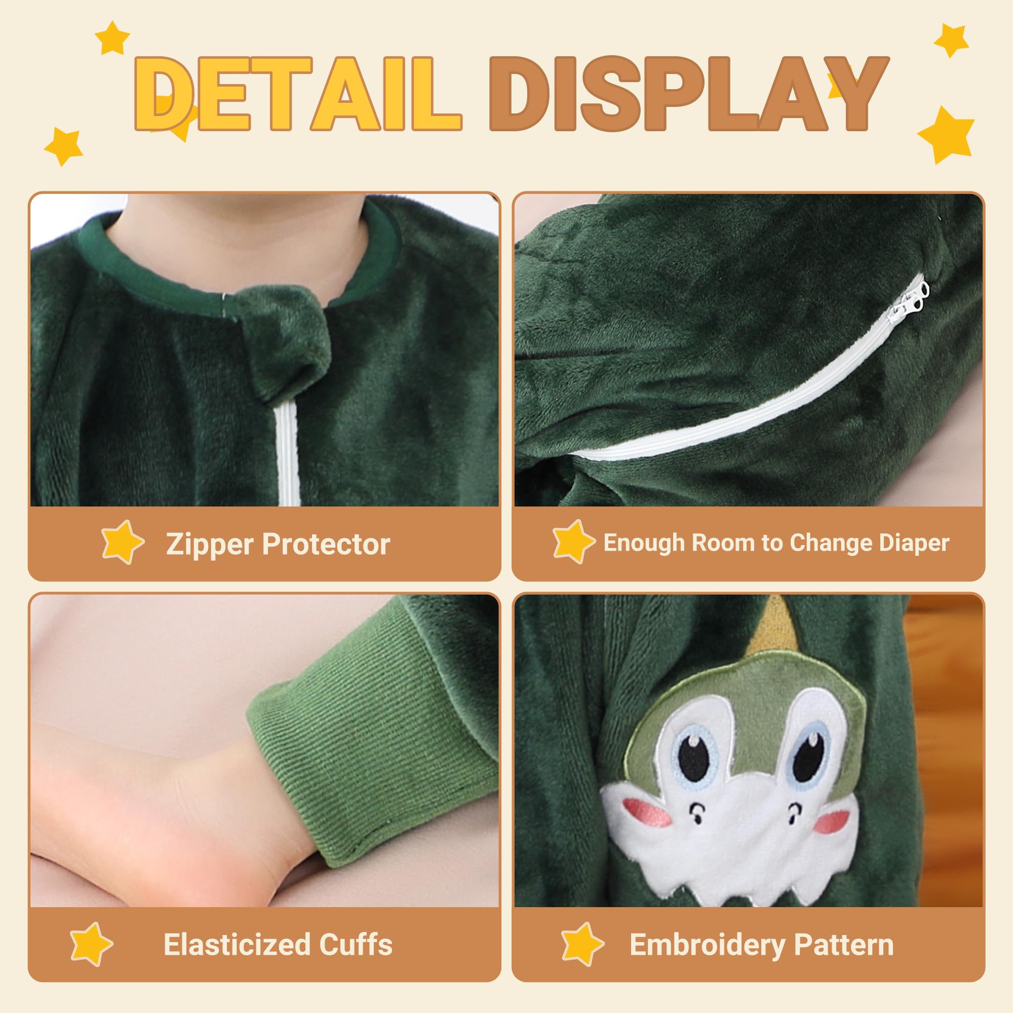 BETTERFUN footed sleep bag in dark green showing split-leg design for crawling