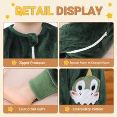 BETTERFUN footed sleep bag in dark green showing split-leg design for crawling
