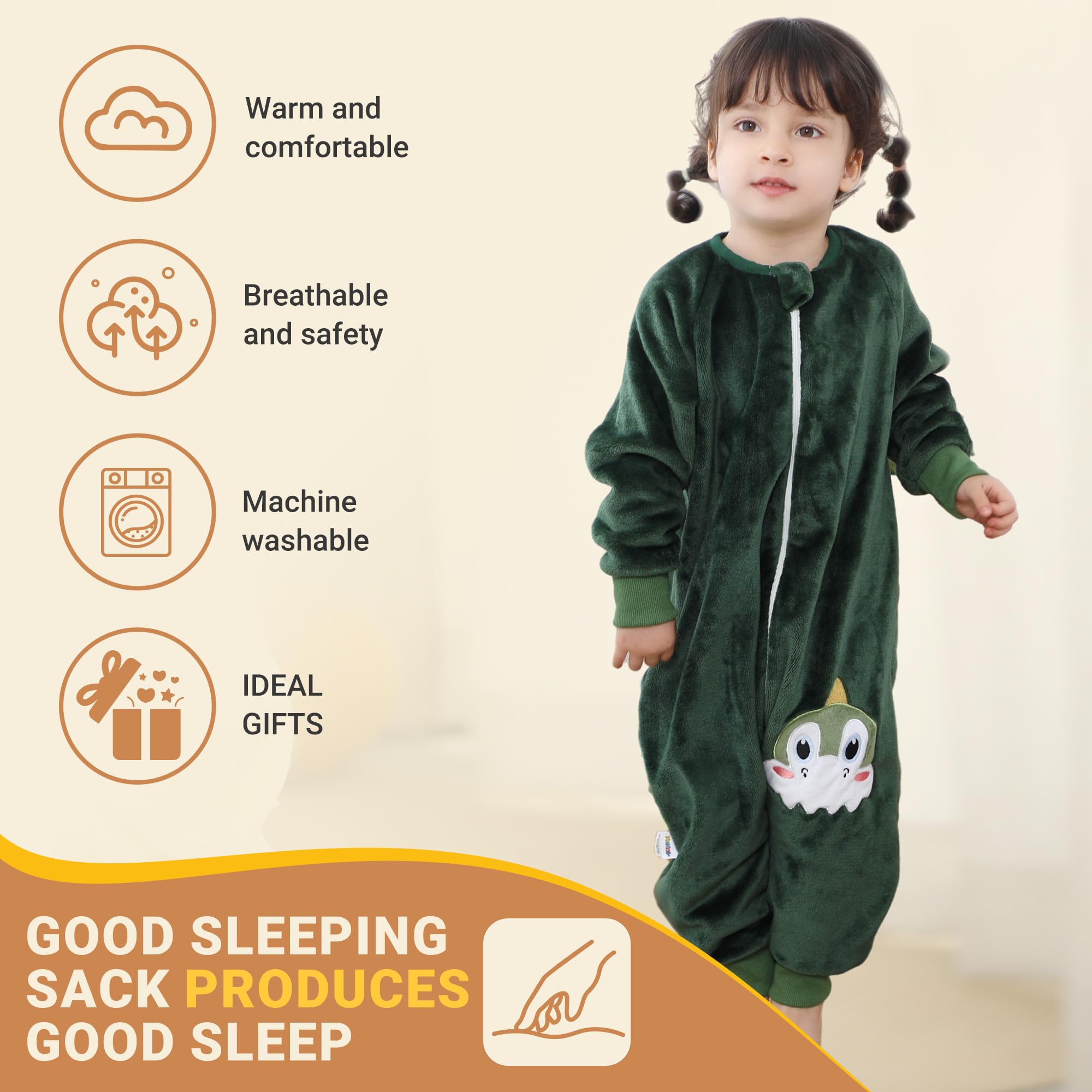 BETTERFUN baby sleeping bag in dark green with two-way zipper for swift diaper changes
