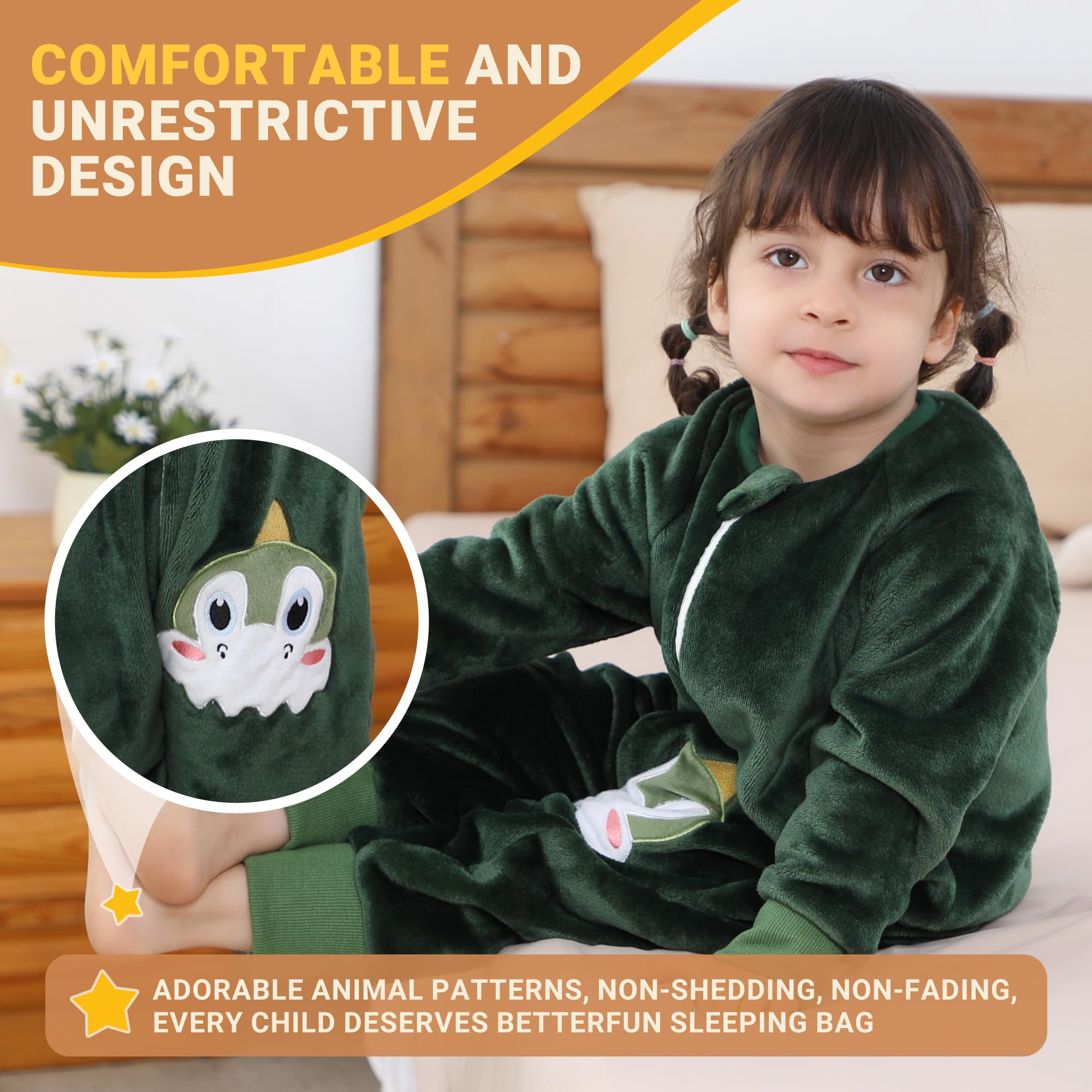 BETTERFUN baby sleeping bag in dark green worn by infant during naps for mobility