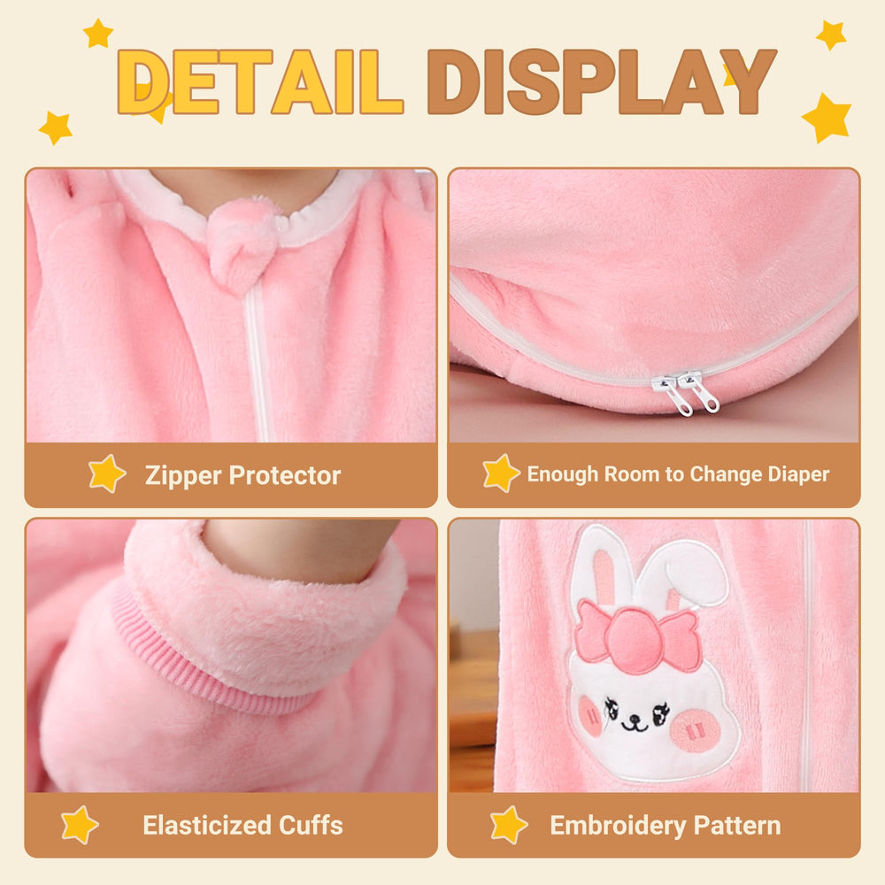 BETTERFUN pink rabbit footed design keeps warmth while allowing movement