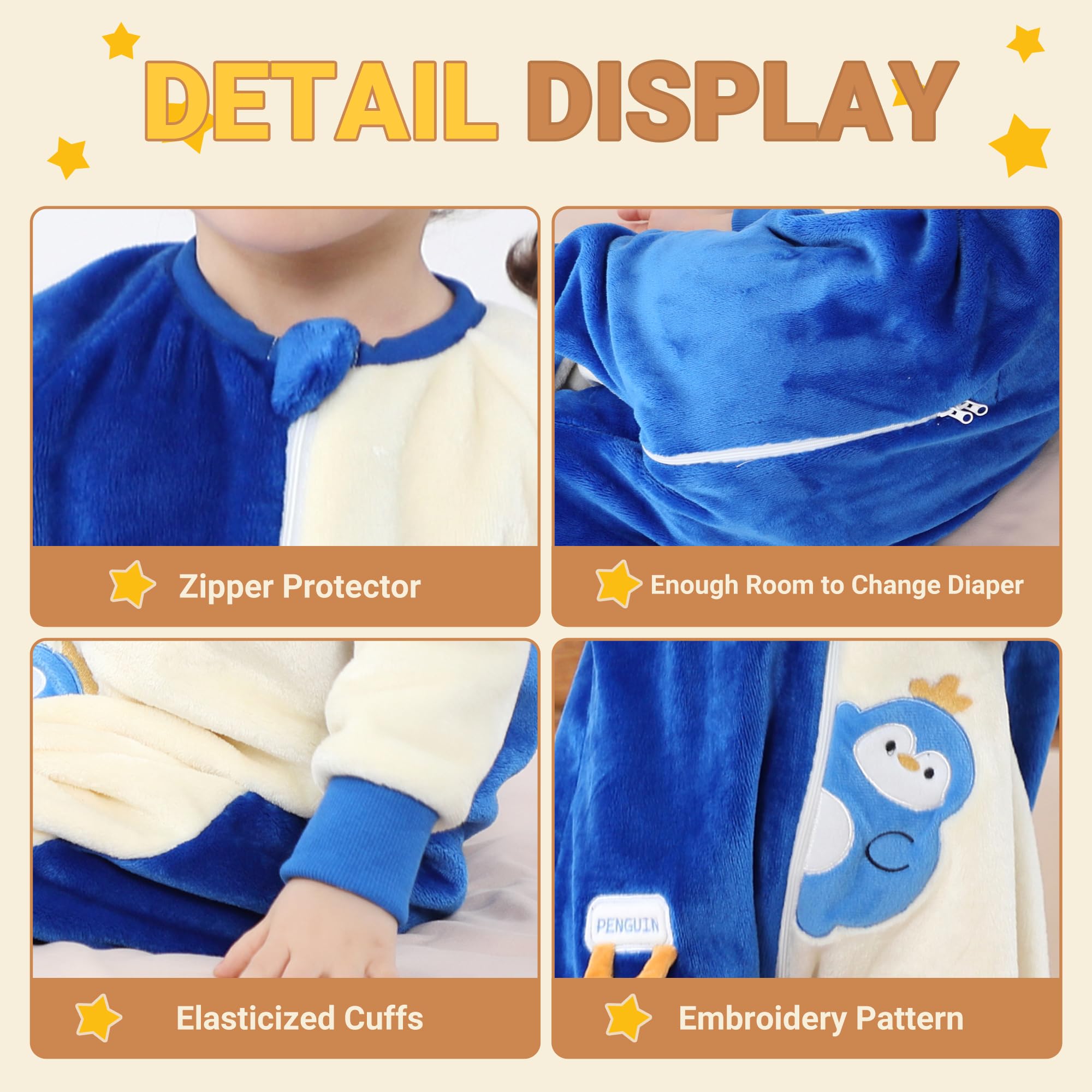 BETTERFUN Penguin Sleeping Bag split-leg design supports crawling and walking