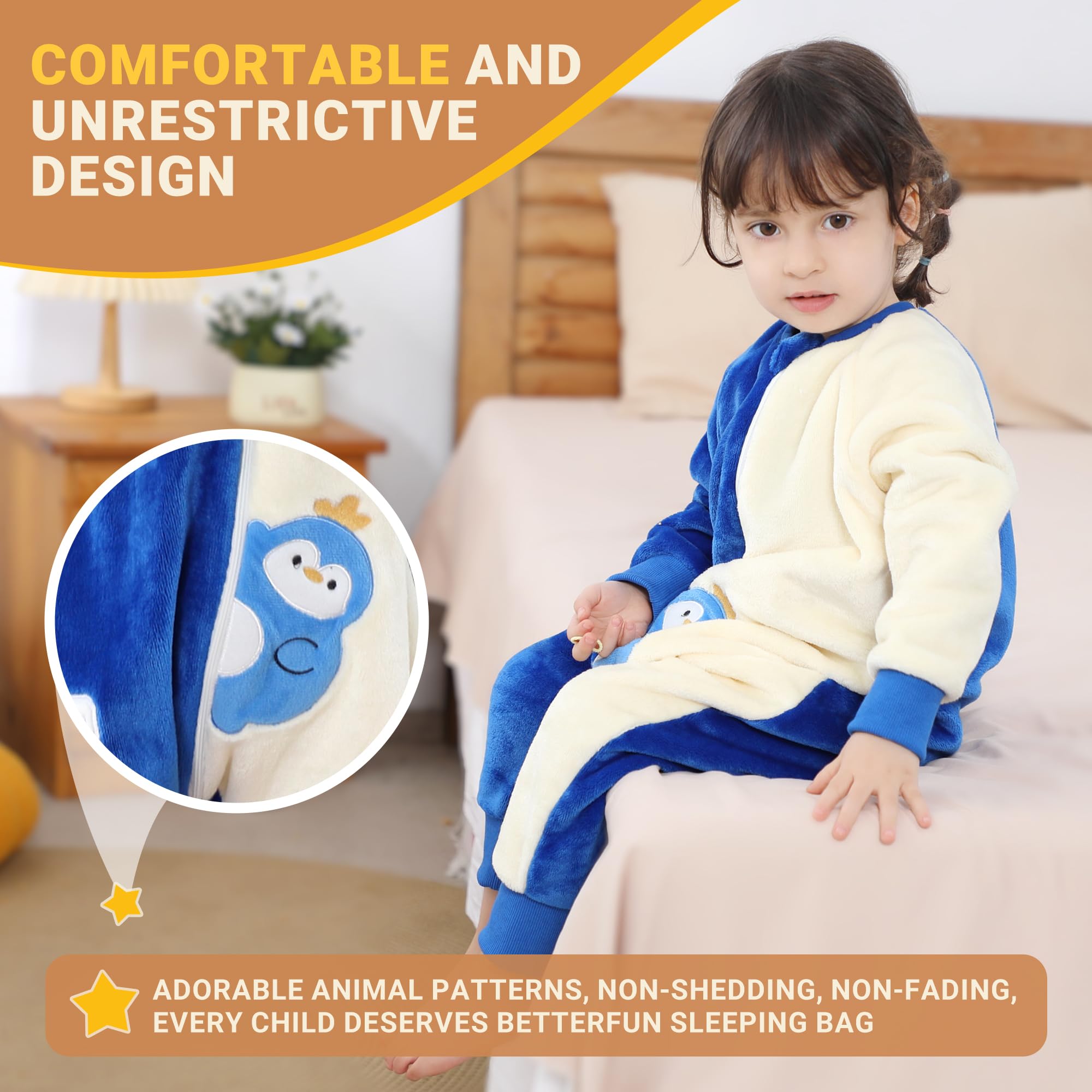 BETTERFUN Penguin Sleeping Bag two-way zipper for easy diaper changes