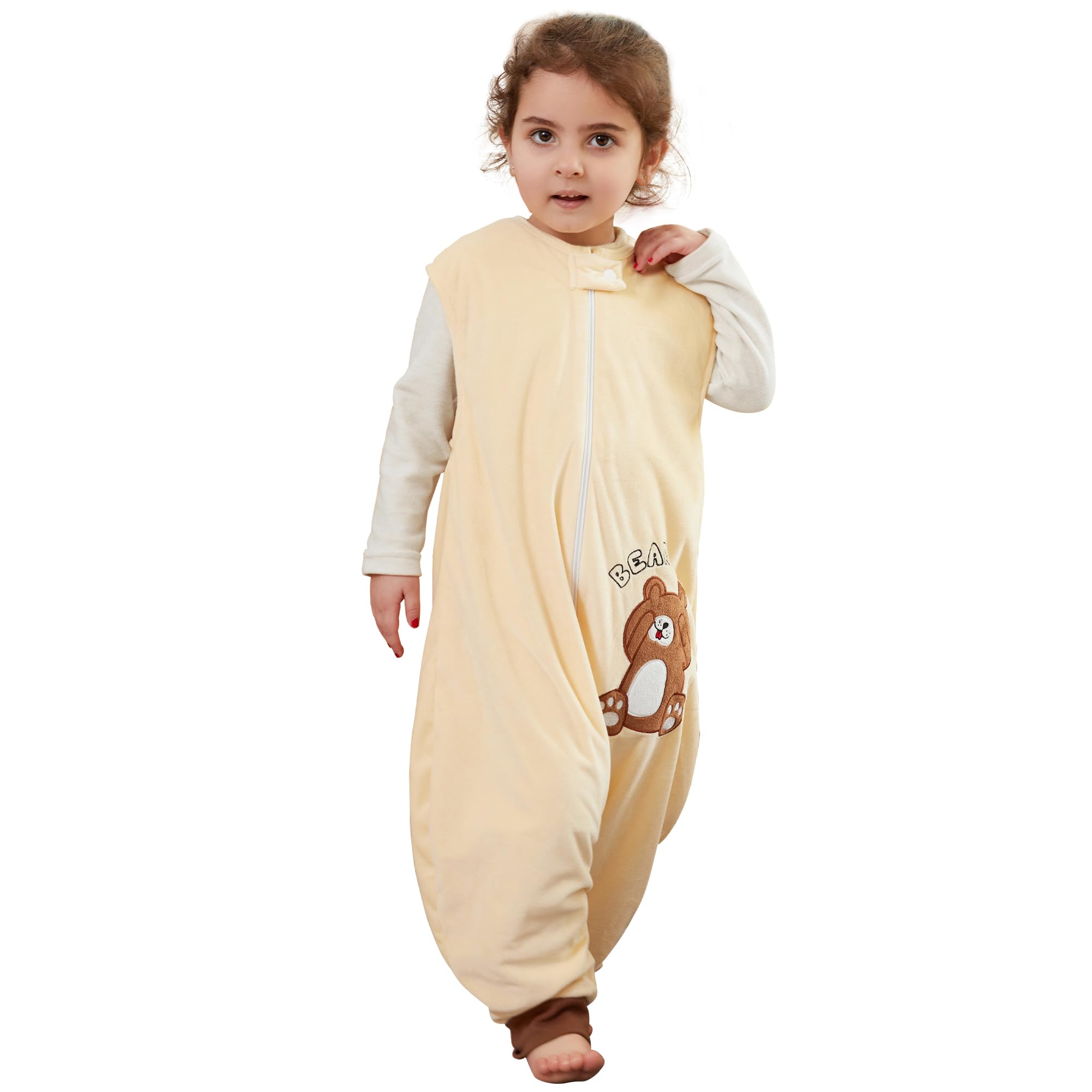 BETTERFUN sleeping sack with feet in brown bear for indoor naps and warmth