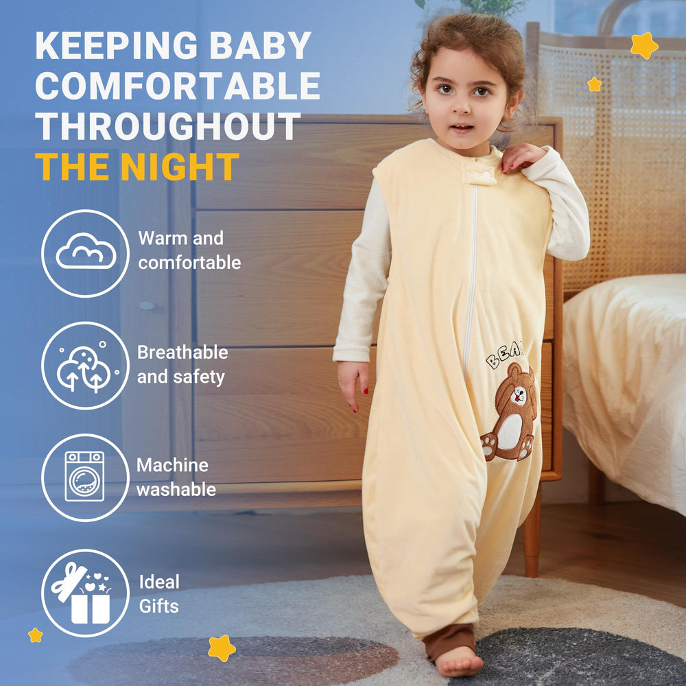 Lightweight BETTERFUN sleep sack with feet in brown bear design