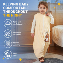 Lightweight BETTERFUN sleep sack with feet in brown bear design