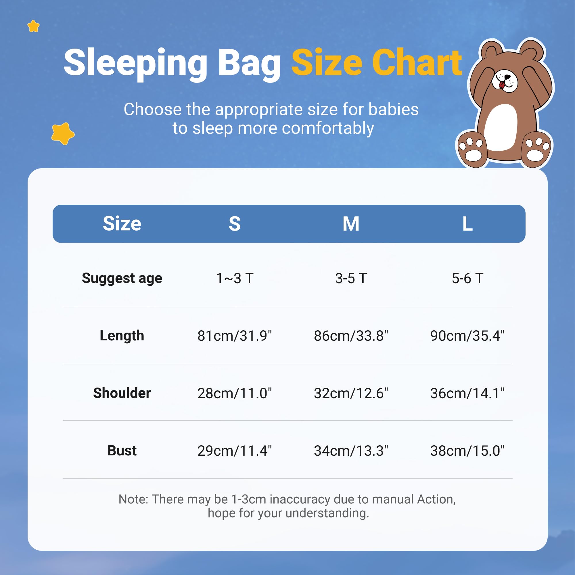 Close-up of brown bear print on BETTERFUN toddler sleeping sack
