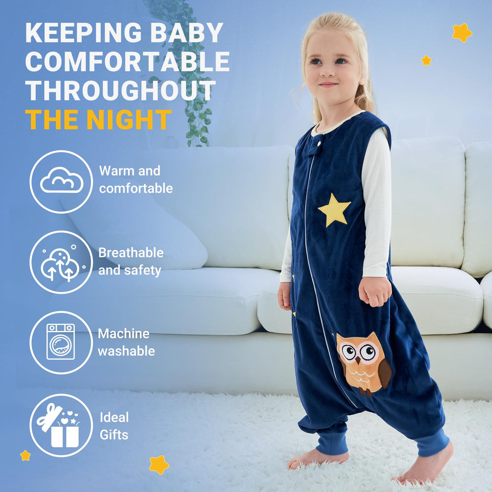 BETTERFUN Toddler Sleeping Sack with Feet side view showing comfortable silhouette