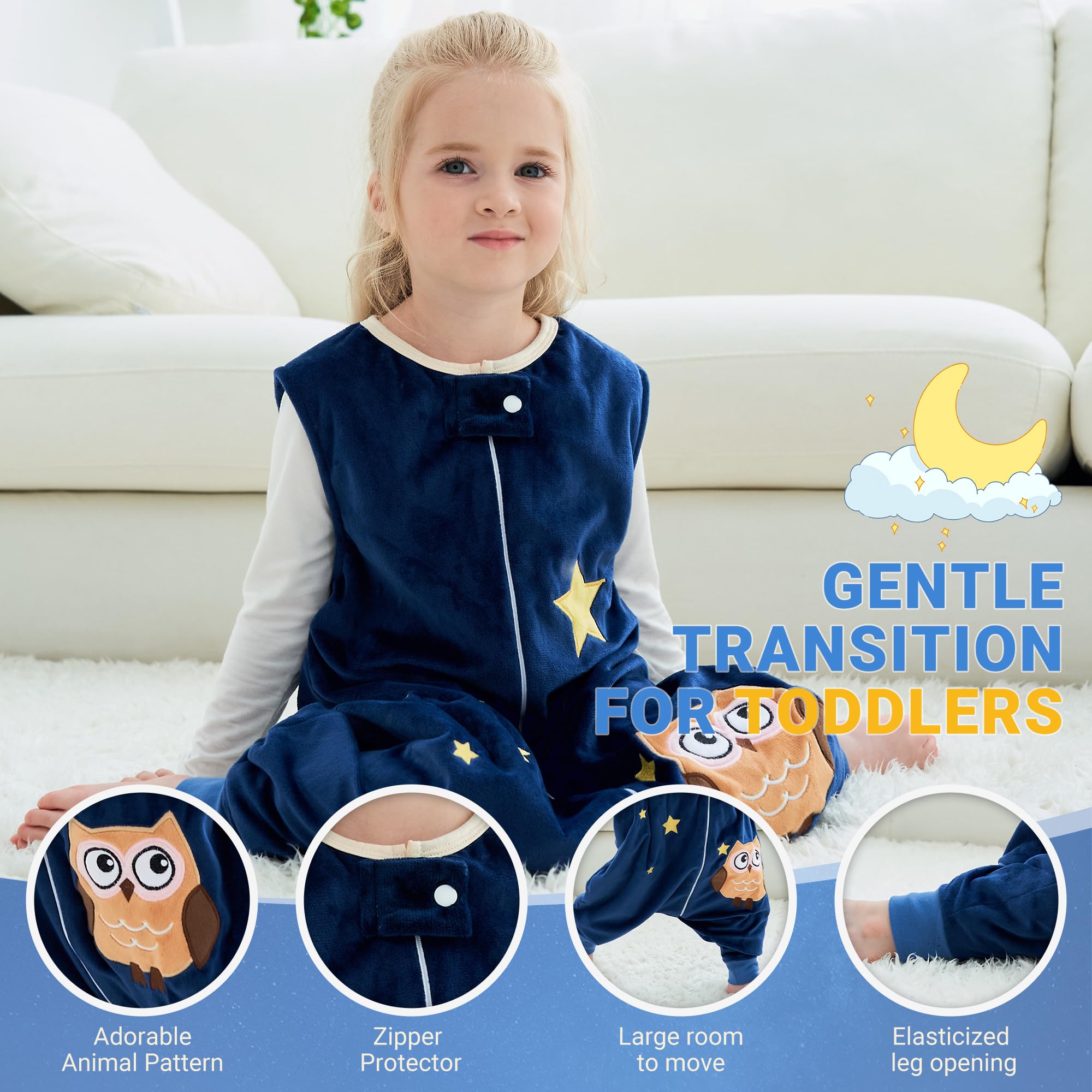 BETTERFUN Toddler sleeping sack roomy crotch area for natural movement