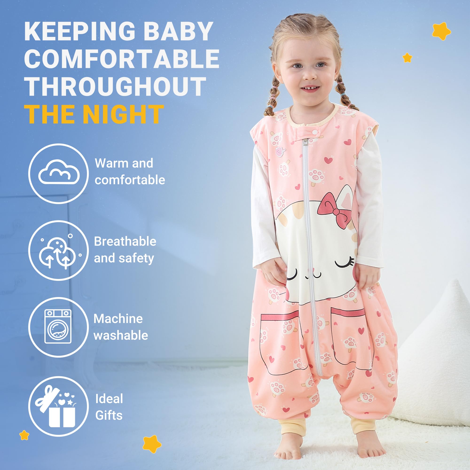 BETTERFUN sleeping sack two-way zipper eases diaper changes without waking baby