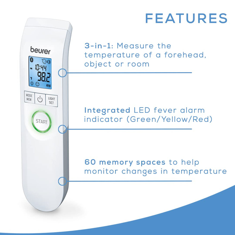 Beurer FT95 fever alarm with color indicators.
