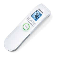 Beurer FT95 forehead temperature reading with backlit display.