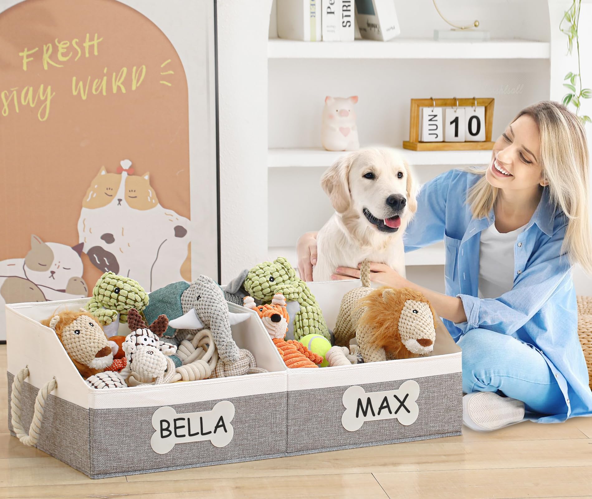 Beveetio large toy basket folded for compact storage when not in use.