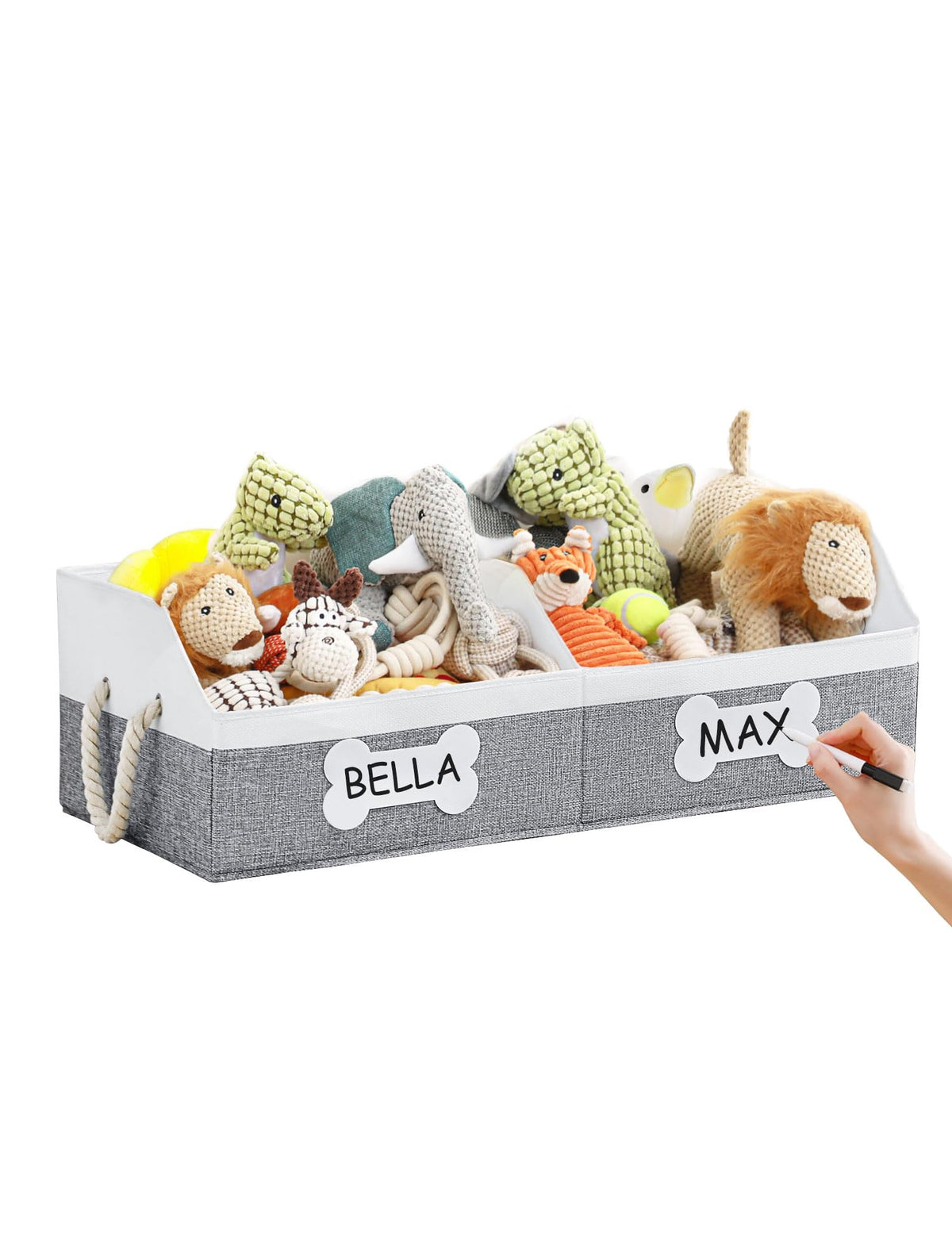 Beveetio large dog toy basket front view showing spacious storage for toys and pet essentials.