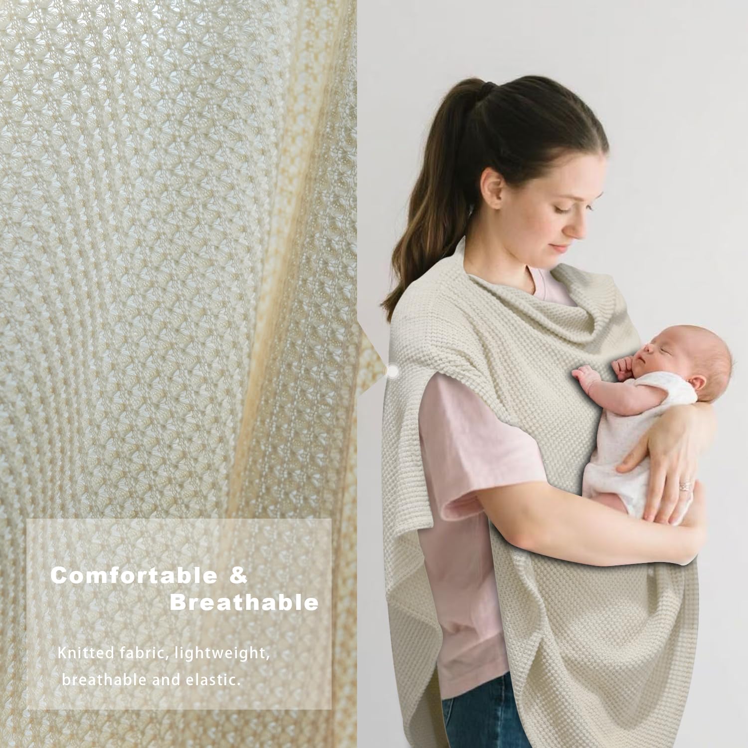 BEWDIO Beige Nursing Cover used as stroller cover outlines multi-function convenience.