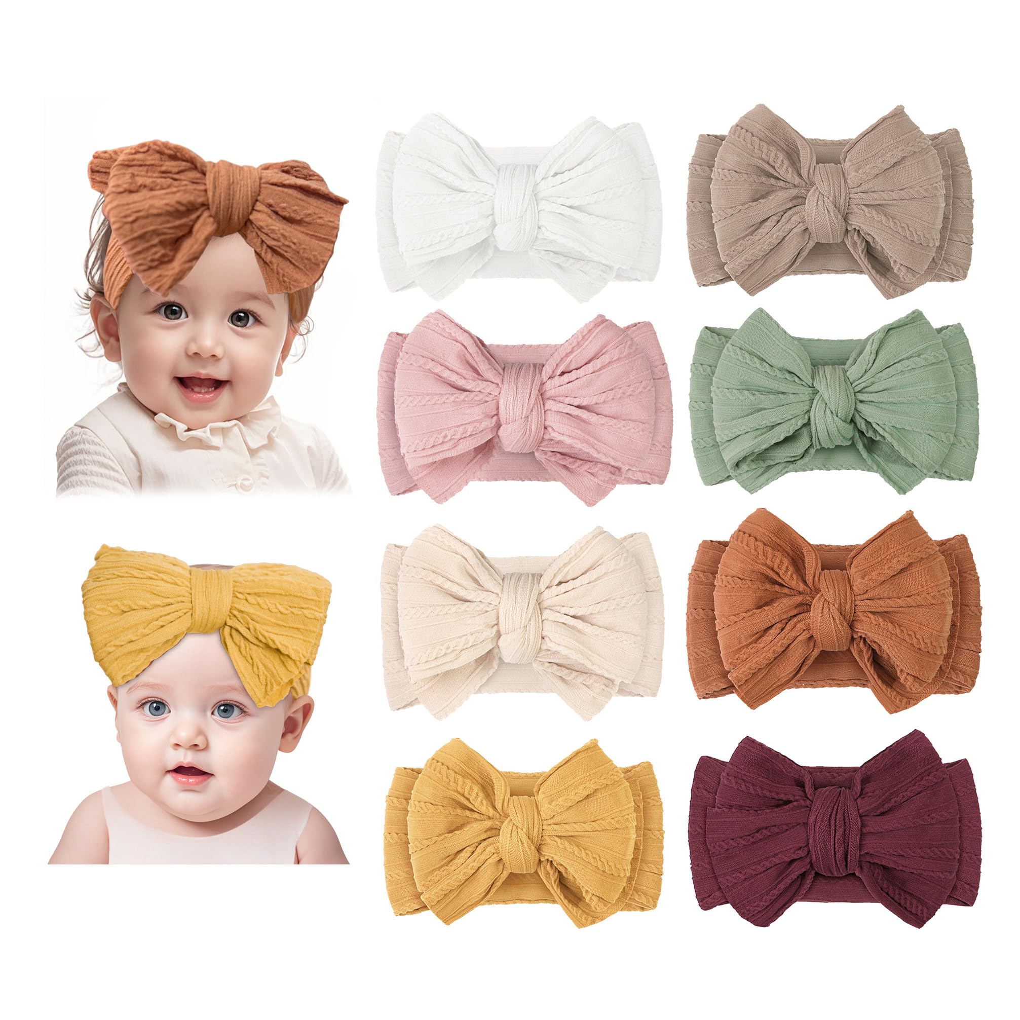 BEWDIO green toddler bow headband in rust color for everyday wear