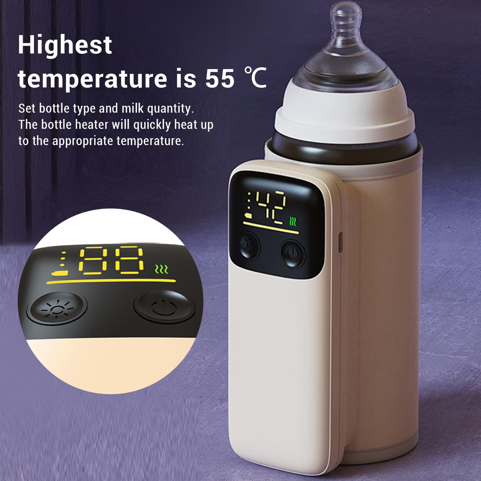 Bewinner warmer with nightlight aiding late-night feeds.