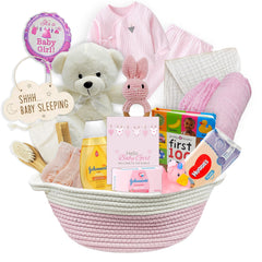 Beyond The Box new baby girl gift basket in pink, ideal for nursery decor and gifting
