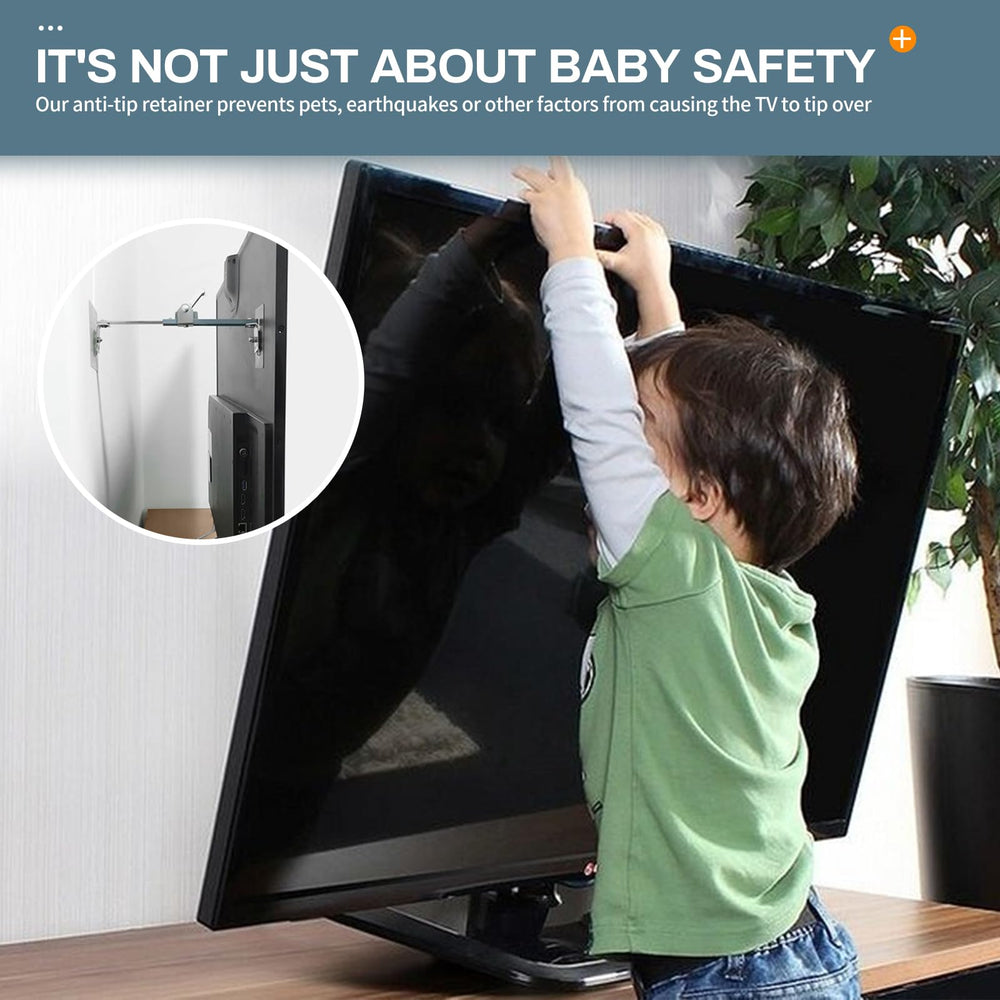 Bezant adjustable-length TV straps adapt to different distances from the wall.