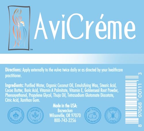 AVI Crème application demonstrates natural ingredients supporting external vaginal comfort.