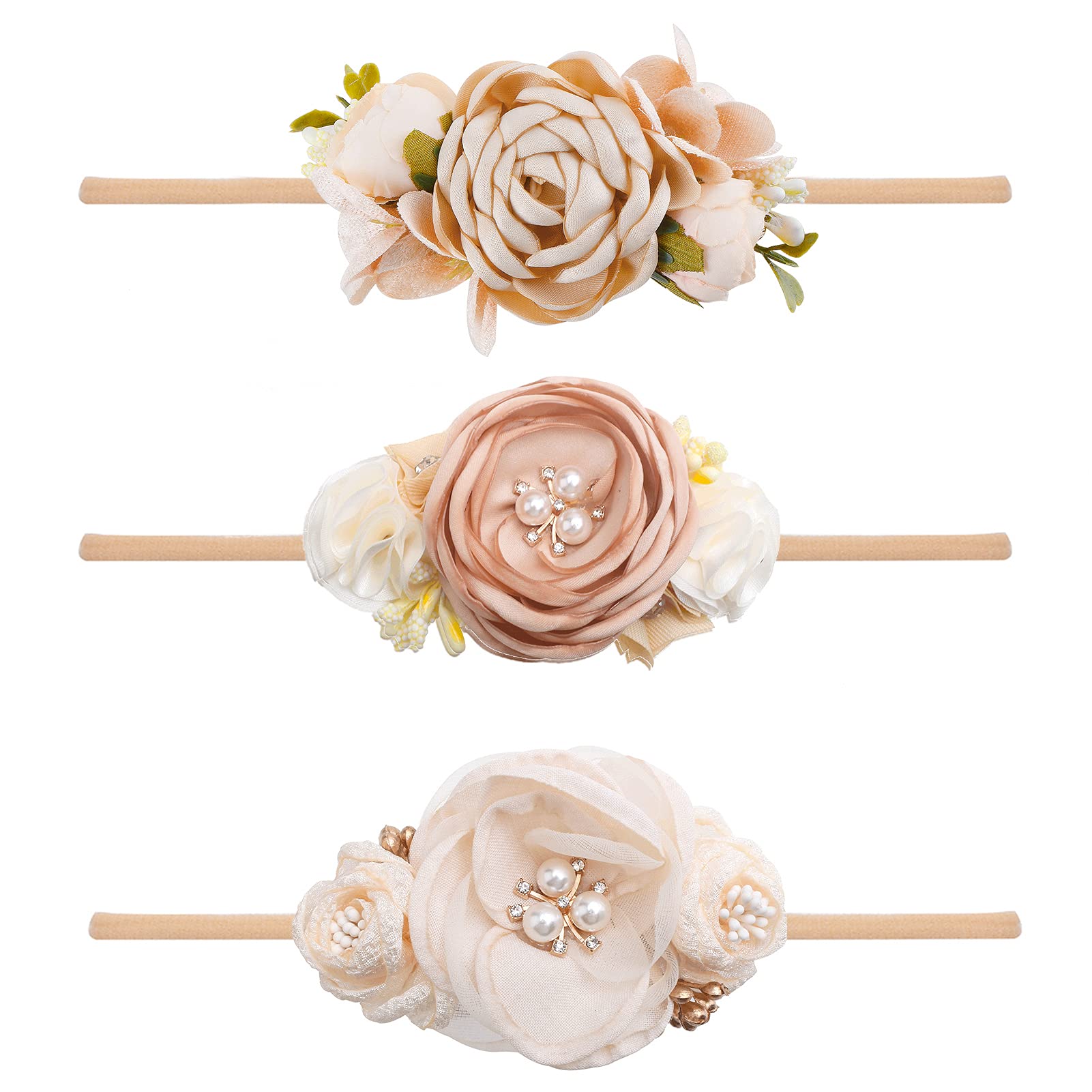 BFNAAgirl floral headband rose cream, soft, skin-friendly for all-day wear.