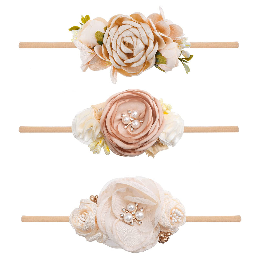 BFNAAgirl floral headband rose cream, soft, skin-friendly for all-day wear.